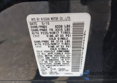 2015 Nissan Rogue Select S из США, поврежденный, VIN JN8AS5MT8FW665772